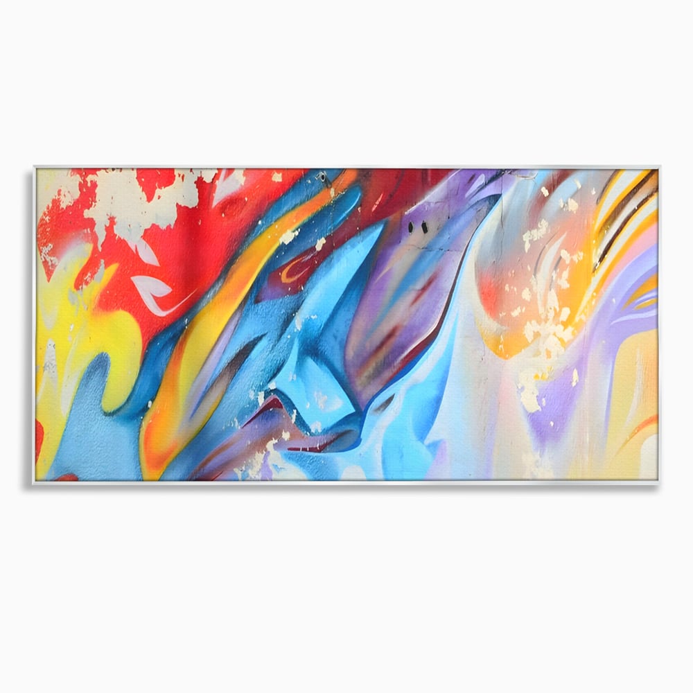 Tablou canvas cu pictura abstracta cu forme dinamice, in rama de aluminiu argintiu
